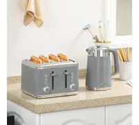 HOMCOM Rapid Boil Kettle & 4 Slice Toaster Set w/Strix Thermostat, 1.7L 3000W in Taupe HOMCOM Taupe