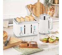 HOMCOM 800-266V70WT White 1.7L Rapid Boil Kettle 3000W and 4 Slice Toaster Set - Size: 4 Slice & 1.7L - Wilko