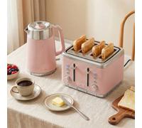 Homcom 1.7L 3000W Rapid Boil Kettle And 4 Slice Toaster Set Crumb Tray Pink