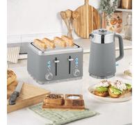 HOMCOM 800-266V70TN Tan 1.7L Rapid Boil Kettle 3000W and 4 Slice Toaster Set - Size: 4 Slice & 1.7L - Grey - Wilko