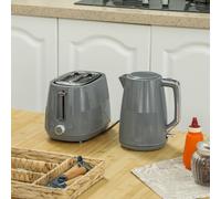 HOMCOM 1.7L Fast Boil Electric Kettle and 2 Slice Water Toaster Set - Grey - 20.4L x 15.6W x 23.3Hcm