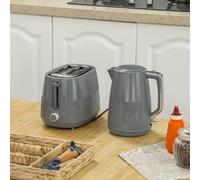 Homcom 1.7L Fast Boil Electric Kettle And 2 Slice Water Toaster Set, Grey, Grey