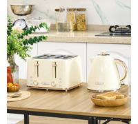 HOMCOM 1.7L Kettle & 4-Slice Toaster Set - 7 Browning Levels, Defrost & Reheat, Crumb Tray, Beige