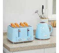HOMCOM Kettle and Toaster Set, 1.7L 3000W Fast Boil Jug Kettle with Auto Shut Off, 4 Slice Toaster with 7 Level Browning Controls & Crumb Tray, UK Otter Thermostat, Light Blue