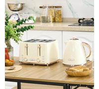 HOMCOM Kettle and Toaster Set, 1.7L 3000W Fast Boil Jug Kettle with Auto Shut Off, 4 Slice Toaster with 7 Level Browning Controls & Crumb Tray, UK Otter Thermostat, Beige