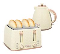 HOMCOM 1.7L Kettle and Toaster Set with Defrost Reheat and Crumb Tray Beige