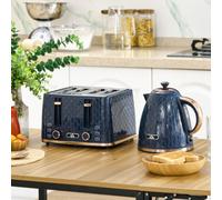 HOMCOM Kettle and Toaster Set, 1.7L 3000W Fast Boil Jug Kettle with Auto Shut Off, 4 Slice Toaster with 7 Level Browning Controls & Crumb Tray, UK Otter Thermostat, Blue