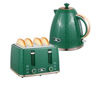 HOMCOM 1.7L Kettle and Toaster Set with Defrost Reheat and Crumb Tray Green