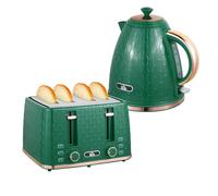 HOMCOM 1.7L Kettle and Toaster Set with Defrost Reheat and Crumb Tray Green New