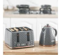 HOMCOM 1.7L Kettle and Toaster Set with Defrost Reheat and Crumb Tray - Grey - 24.2L x 19.5W x 23.4Hcm