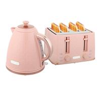 HOMCOM 1.7L Kettle and Toaster Set with Defrost Reheat and Crumb Tray - Pink | TJ Hughes