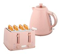 HOMCOM Kettle and Toaster Set, 1.7L 3000W Fast Boil Jug Kettle with Auto Shut Off, 4 Slice Toaster with 7 Level Browning Controls & Crumb Tray, UK Otter Thermostat, Light Pink