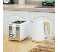 Homcom 1.7L Stainless Steel Kettle And 2 Slice Toaster Set With 6 Level Browning In White White 2 Pack