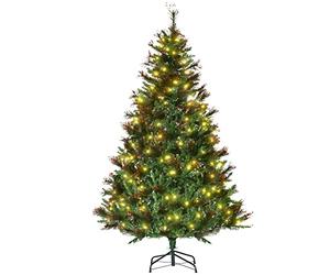 HOMCOM 1.8m 6ft Pre-Lit Christmas Tree Artificial Spruce Xmas Tree Warm White LED Holiday Décor with Metal Stand