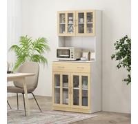 HOMCOM 180cm Kitchen Cabinet Freestanding Cupboard with Glass Door Drawer in Light Brown HOMCOM Light Brown