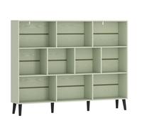 HOMCOM 10-Cube Bookcase, 3-Tier Book Shelf with Solid Wood Legs, 140 cm Modern Bookshelf with Anti-Tip Kit, Light Green