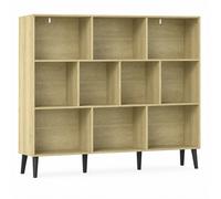 HOMCOM 10-Cube Bookcase, 3-Tier Book Shelf with Solid Wood Legs, 140 cm Modern Bookshelf with Anti-Tip Kit, Oak