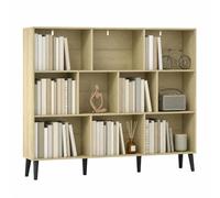 HOMCOM 10-Cube Bookshelf with Solid Wood Legs, 140 cm, Oak | 3-Tier Bookcase, Modern Freestanding Book Shelf, Anti-Tip Kit, Bedroom Living Room Study Office