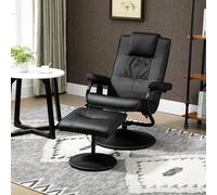 HOMCOM 10-Point Massage Recliner Chair & Cushioned Ottoman, Black - 145 Recline, 360 Swivel, Remote, PU Leather (700-037V71BK)