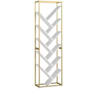 HOMCOM 10 Shelf Modern-Style Bookshelf - Gold Tone/White