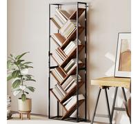 HOMCOM 10 Tier Tree Bookshelf Industrial Tall Bookcase Rustic Brown Black