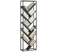 HOMCOM 10 Tier Tree Bookshelf Industrial Tall Bookcase Rustic Brown Black - Grey and Black