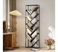 HOMCOM 10 Tier Tree Bookshelf Industrial Tall Bookcase Rustic Brown Black - Grey and Black