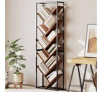 HOMCOM 10 Tier Tree Bookshelf Industrial Tall Bookcase Rustic Brown Black
