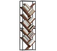 HOMCOM 10 Tier Tree Bookshelf Industrial Tall Bookcase Rustic Brown Black