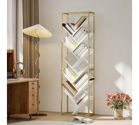 HOMCOM 10 Tier Tree Bookshelf Industrial Tall Bookcase Rustic Brown Black - White and gold