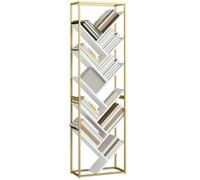 HOMCOM 10 Tier Tree Bookshelf Industrial Tall Bookcase Rustic Brown Black - White and Gold Tone