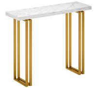 HOMCOM 100 cm Console Table with Faux Marble Top, Narrow Entryway Table with Anti-tipping Device, White
