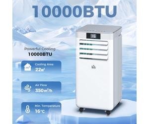 Homcom 10000 Btu Mobile Air Conditioner Indoor Portable Ac Unit W/ Rc, White