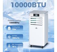 HOMCOM 10000 BTU Air Conditioning Unit, 4-in-1 Portable Air Conditioner, Dehumidifier, Cooling, Fan, Sleep Mode, with Remote Control, LED Display, 2 Speeds, 24H Timer, Window Venting Kit, 22m²