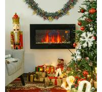 HOMCOM 1000W/2000W Electric Wall Fireplace LED Flame Effect Timer Remote Heater - Black - 72.5cm x 11.5cm x 40cm