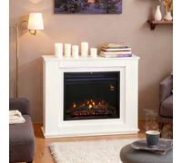 HOMCOM Electric Fireplace with 12 Colours Realistic Flame Effect & 5 Brightness Levels, 1000W/2000W Inset Electric Fire and Mantel Reach up to 30 m² Space with Remote & Timer for Living Room, White