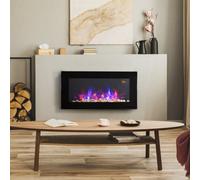HOMCOM LED Wall Mounted Fireplace Curved Glass 48H x 90.8W x 11.5Dcm Black | Electric Fire Place, for Living Room, 1000W/2000W