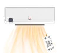 Homcom 1000W/2000W Wall Downflow Heater 10-49°C Temperature W/ Timer Remote In White White