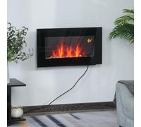 Homcom 1000With2000W Wall Mounted Tempered Glass Electric Fireplace Heater-Black