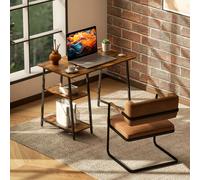 HOMCOM 100cm Computer Table with Shelves and Steel Frame, Rustic Brown - 120W x 60D x 76H cm - 60 - Particle board, Steel