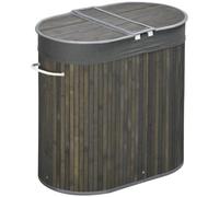 HOMCOM 100L Bamboo Laundry Basket w/ 2 Compartments Washing Baskets Grey | TJ Hughes