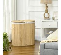 HOMCOM 100L Bamboo Laundry Basket w/ 2 Compartments Washing Baskets Natural