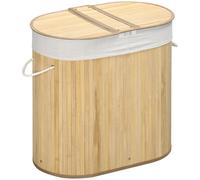 HOMCOM 100L Bamboo Laundry Basket w/ 2 Compartments Washing Baskets Natural | TJ Hughes