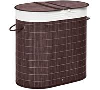 HOMCOM 100L Bamboo Laundry Basket with Lid, 2 Compartments, Handles, Brown | Washing Basket, Removable Liner, Dirty Clothes Laundry Hamper, Bedroom, Bathroom, Utility Room