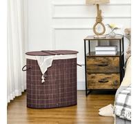 Homcom 100L Bamboo Laundry Basket With Lid, Washing Basket, Brown Brown