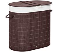 HOMCOM 100L Bamboo Laundry Basket with Lid, Washing Basket with 2 Compartments, Handles, Removable Liner, Brown