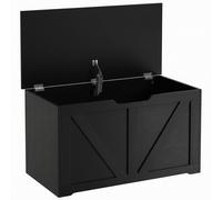 HOMCOM 100L Home Storage Box, with Safety Hinge - Black Wood-Effect