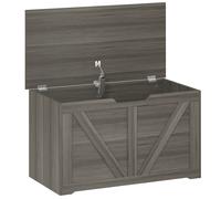 HOMCOM 100L Home Storage Box, with Safety Hinge - Dark Grey Wood-Effect