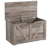 HOMCOM 100L Home Storage Box, with Safety Hinge - Grey Wood-Effect