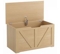 HOMCOM 100L Home Storage Box, with Safety Hinge - Nature Wood Finish